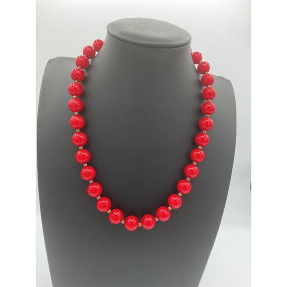 Vintage Red Bead Necklace With Silver-Tone Clasp - Picture 1 of 5